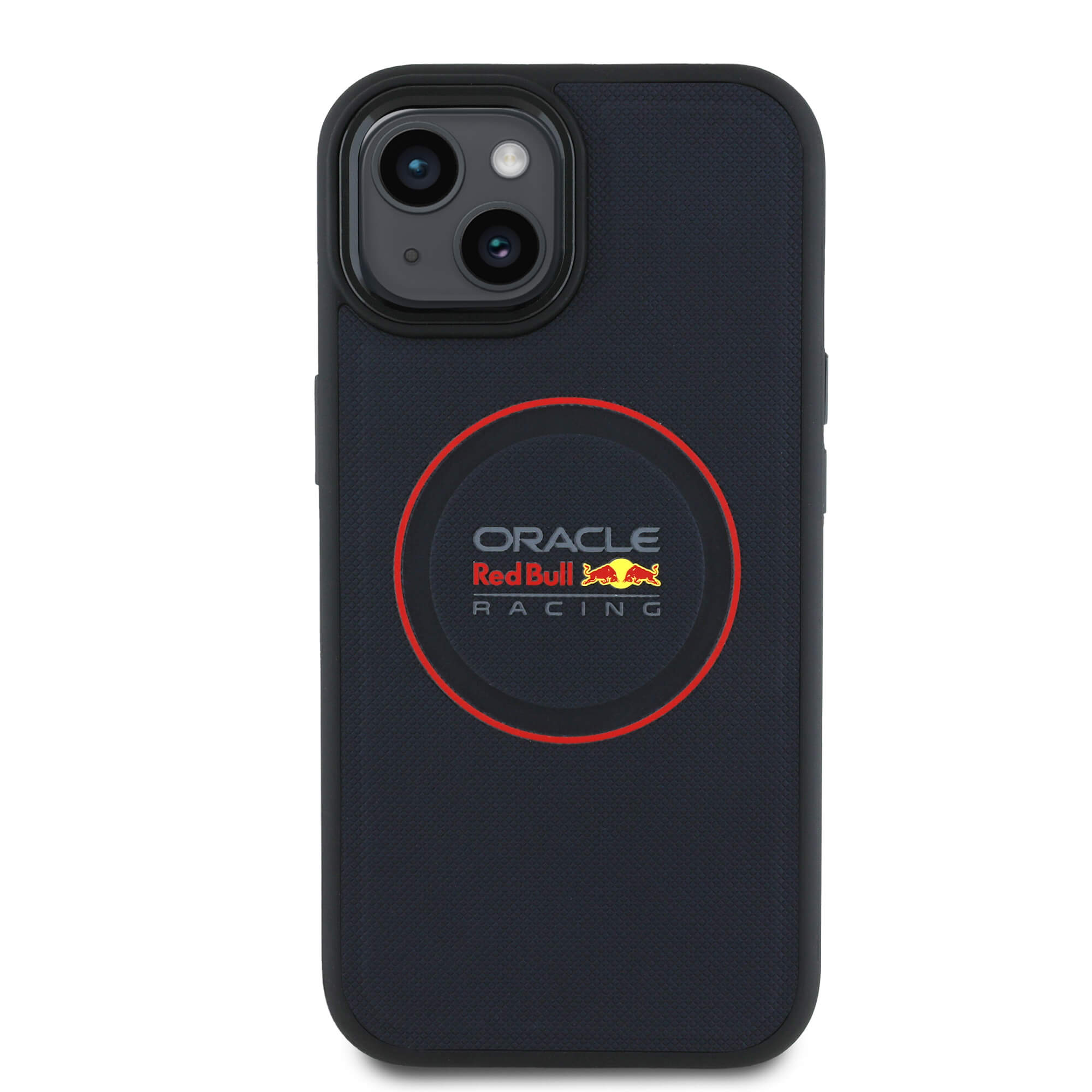 Red Bull iPhone 15 - Leather Red Ring - MagSafe Σκληρή Θήκη με Επένδυση Συνθετικού Δέρματος και Πλαίσιο Σιλικόνης - Navy - RBHMP15S24PUILVR