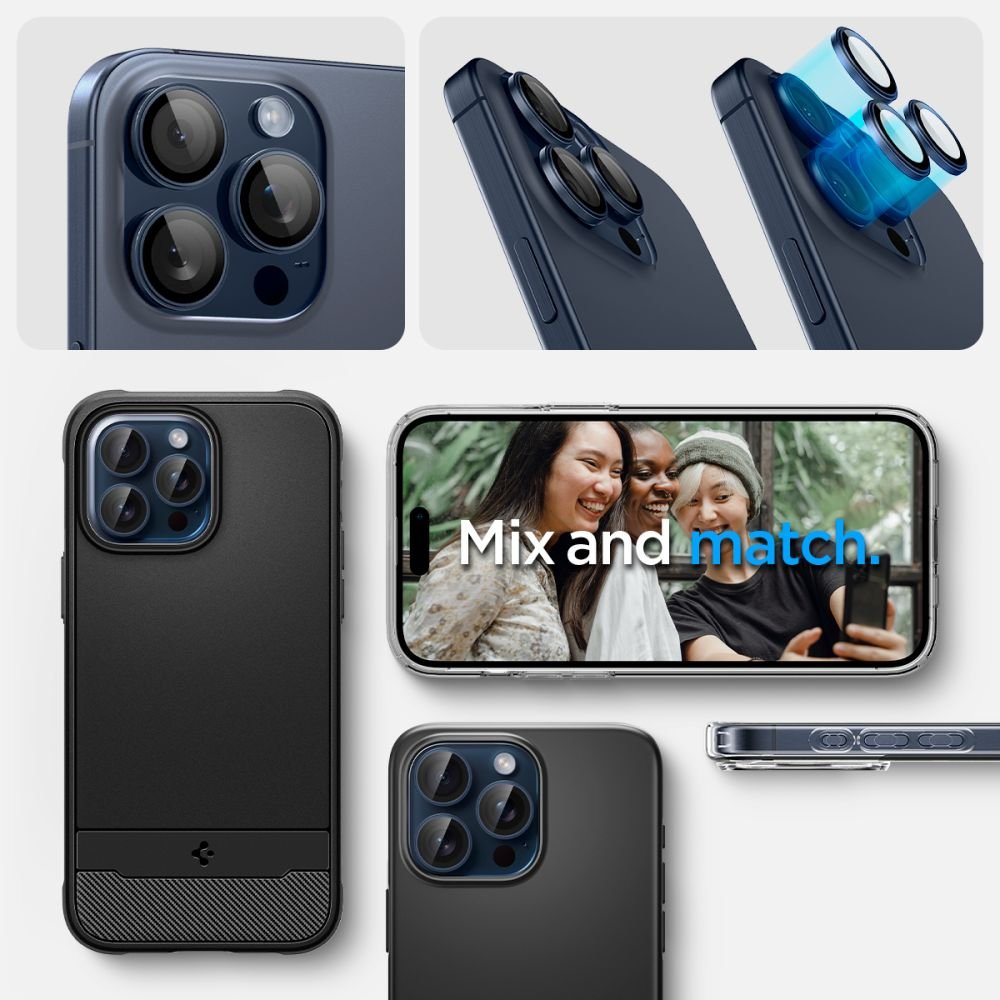 Spigen iPhone 14 Pro / 14 Pro Max / 15 Pro / 15 Pro Max / 16 Pro / 16 Pro Max / 17 Pro / 17 Pro Max - Optik.TR EZ Fit - Αντιχαρακτικό Γυαλί για την Κάμερα - 2 Τεμάχια - Blue Titanium