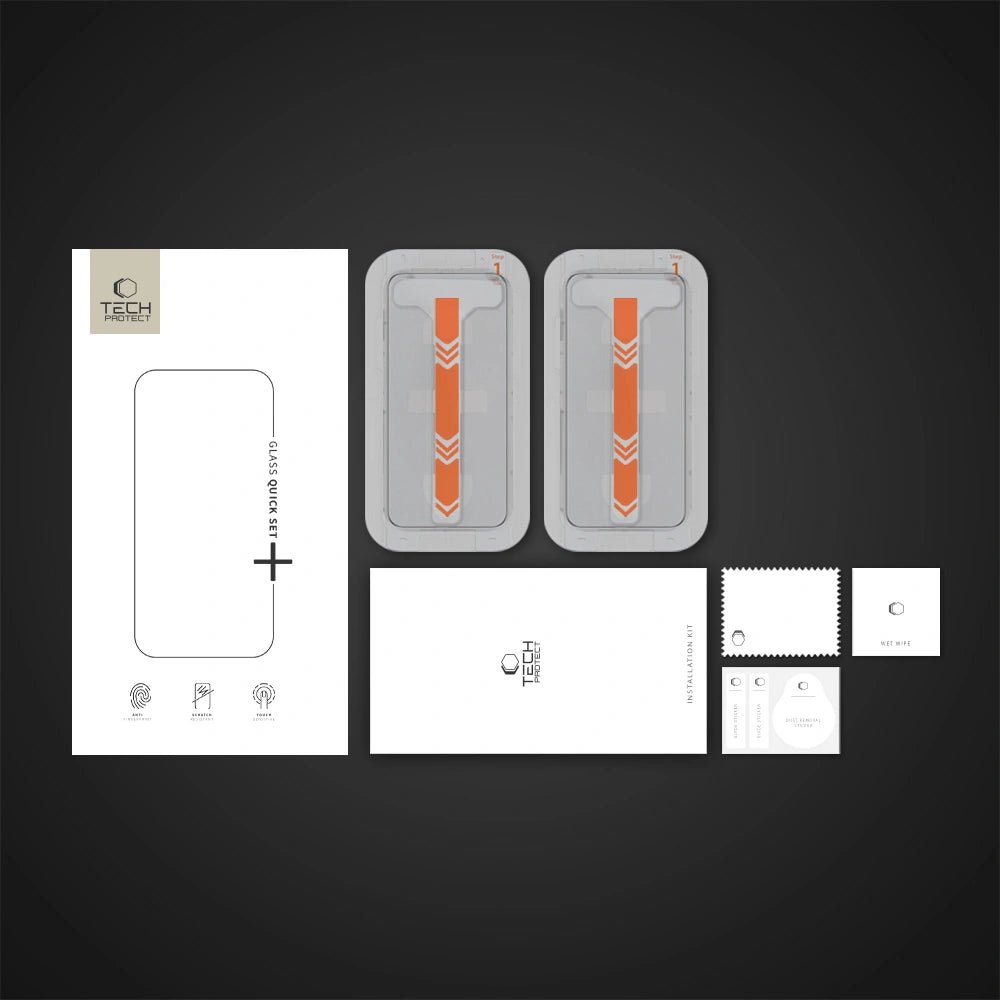 Tech - Protect iPhone 15 / iPhone 16 - Quick Set+ - Σετ με 2 Full Screen Αντιχαρακτικά Γυαλιά Οθόνης και Οδηγό Τοποθέτησης - Black