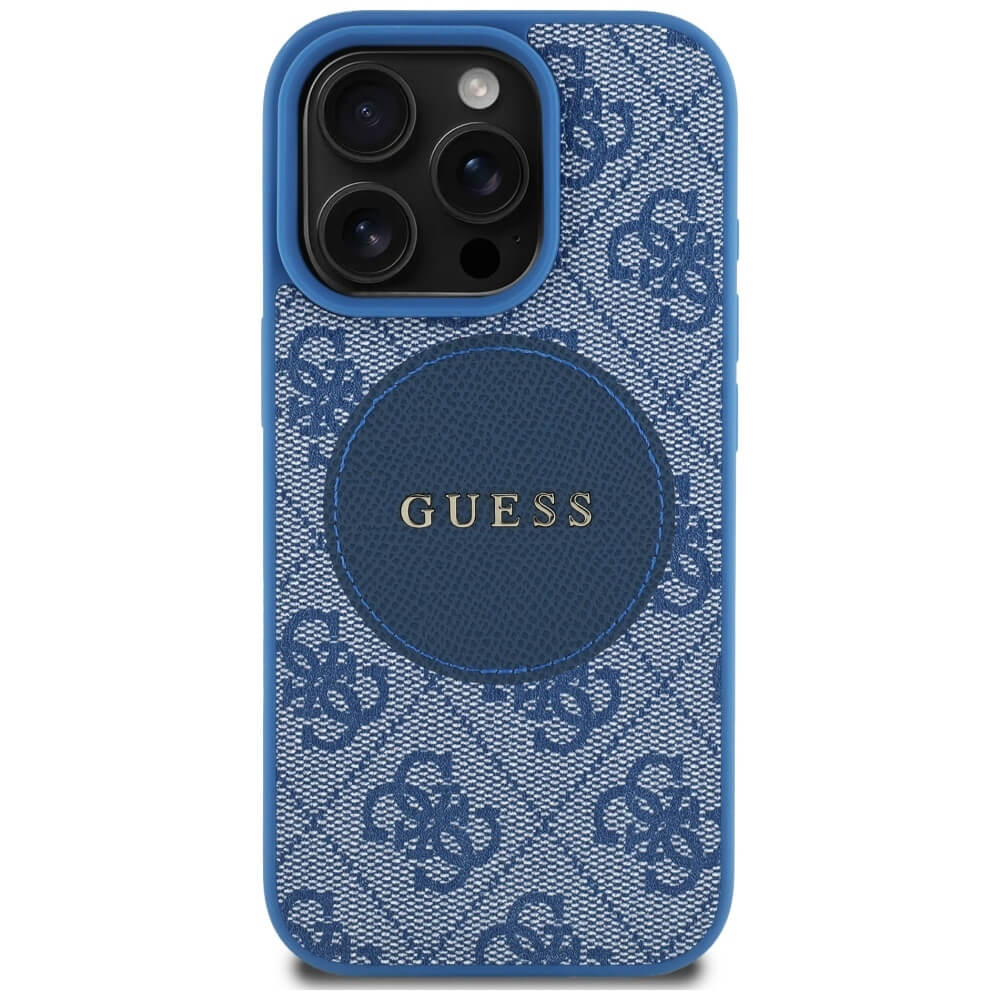 Guess iPhone 16 Pro Max - 4G Circle Classic Logo - MagSafe Θήκη με Επένδυση Συνθετικού Δέρματος - Blue - GUHMP16XP4PGRSGB