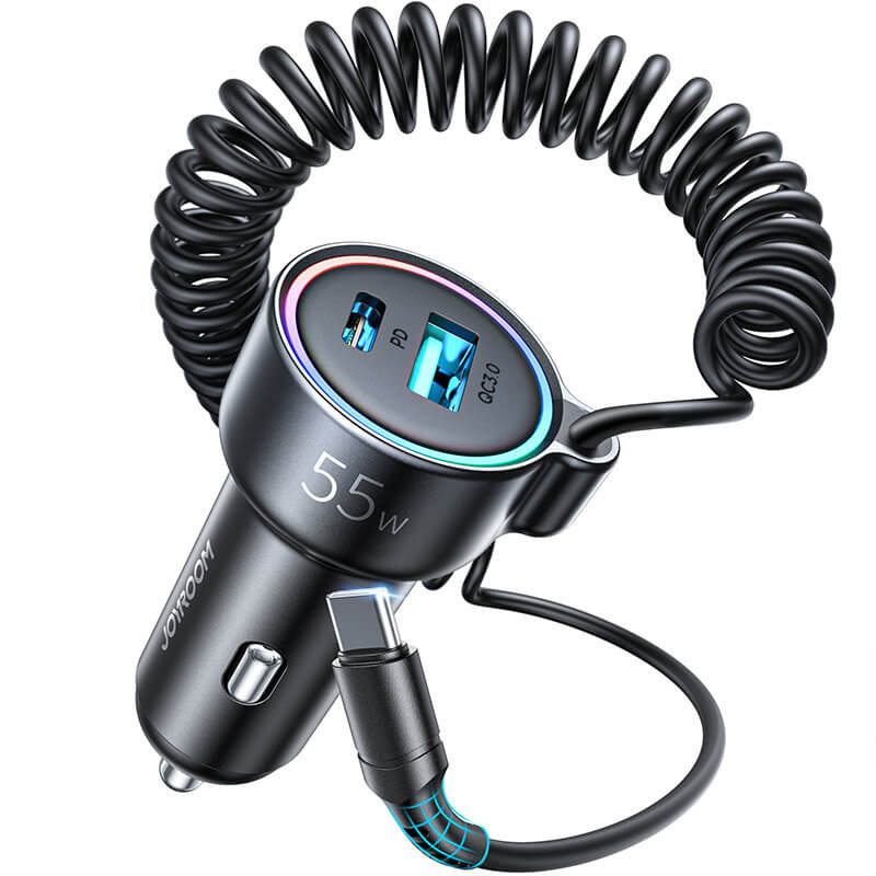 Joyroom JR - CL07 3in1 Fast Car Charger Φορτιστής Αυτοκινήτου με Καλώδιο Type C 1.5m 55W - Black