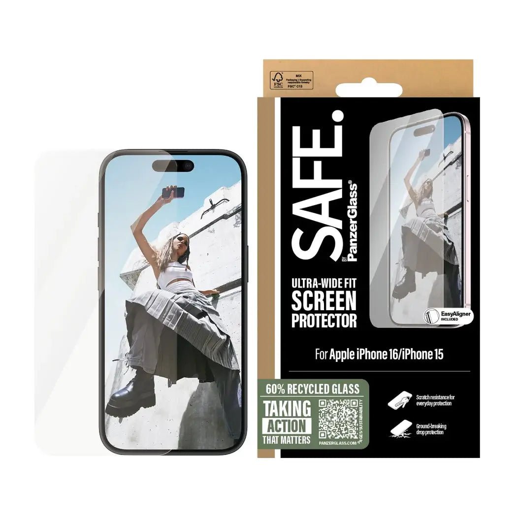 Safe by PanzerGlass iPhone 15 / iPhone 16 Ultra - Wide Fit Case Friendly Full Screen Αντιχαρακτικό Γυαλί Οθόνης - Διάφανο - SAFE95875