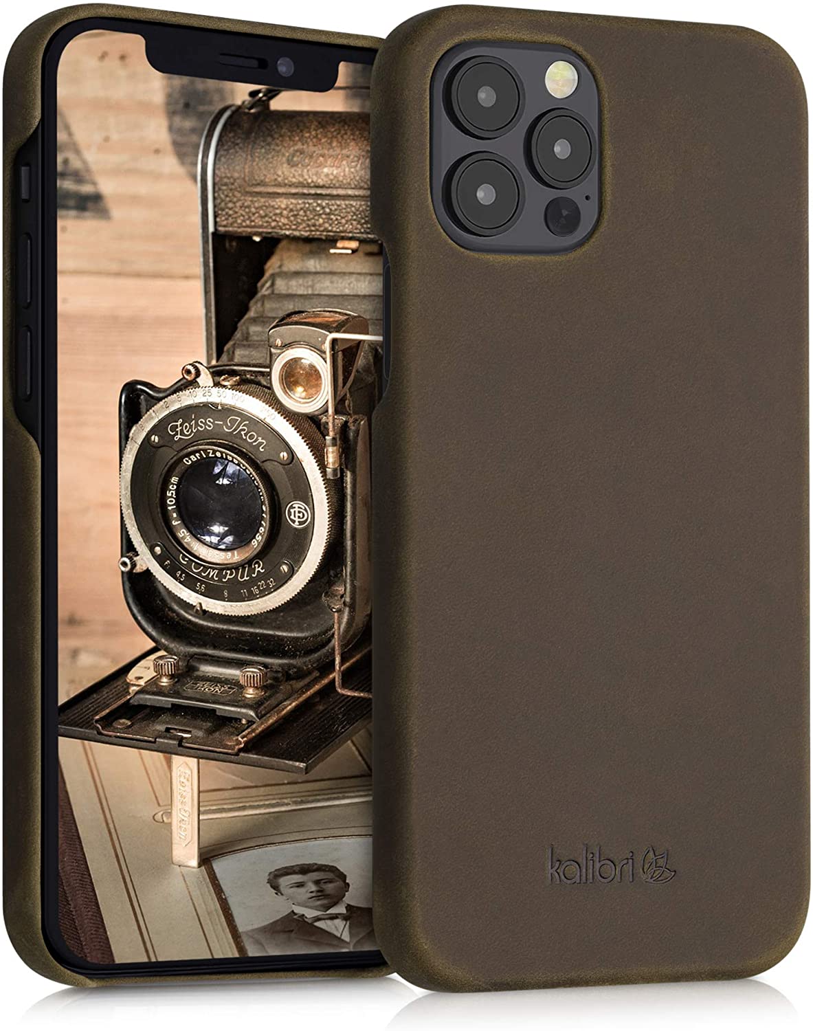 Kalibri iPhone 12 / 12 Pro Σκληρή Θήκη με Επένδυση Γνήσιου Δέρματος - Brown - 52750.05