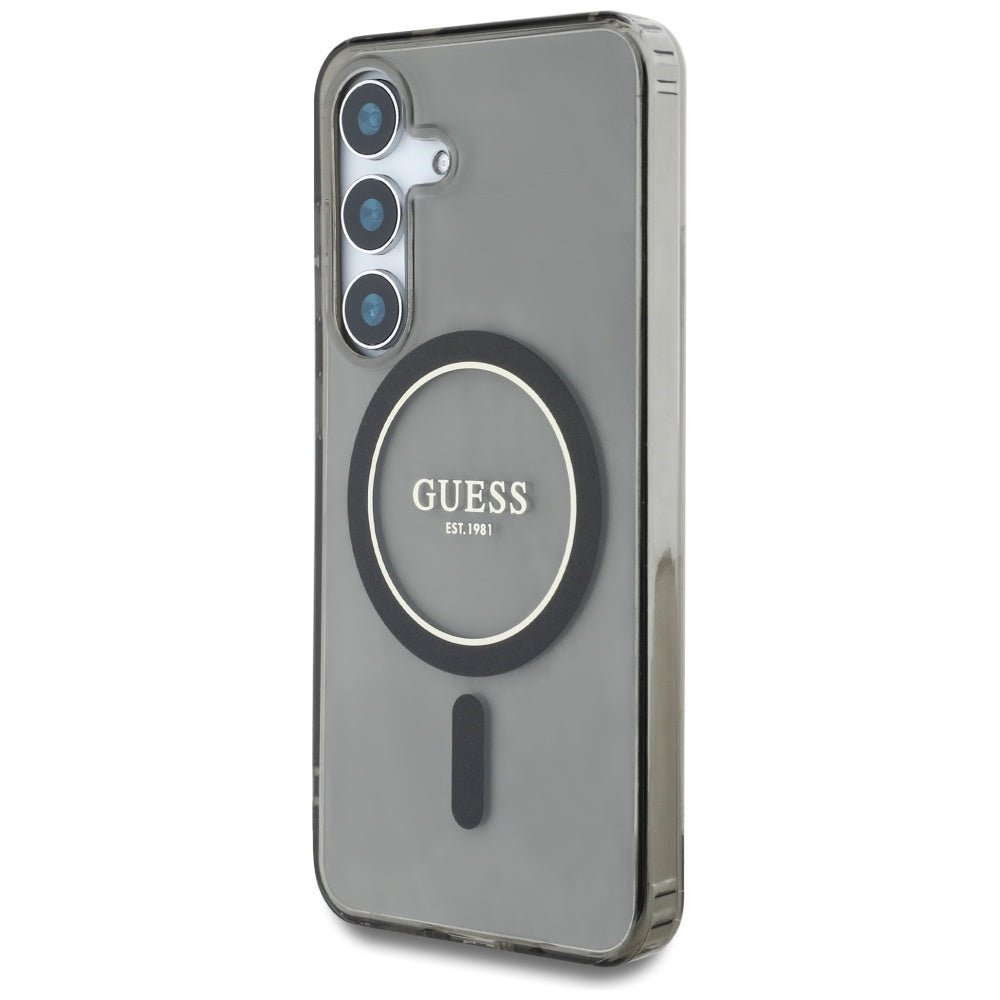 Guess Samsung Galaxy S25 - Glitter Circle Classic Logo - MagSafe Σκληρή Θήκη με Πλαίσιο Σιλικόνης - Black - GUHMS25SHFGEREK