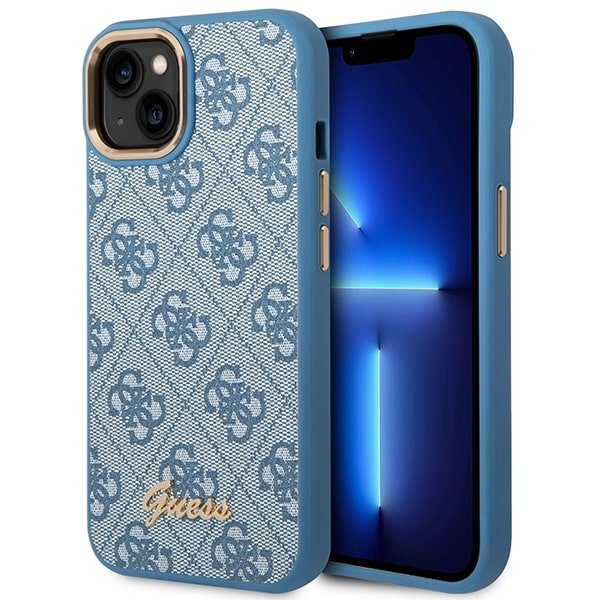 Guess iPhone 14 Plus 4G Vintage Gold Logo Σκληρή Θήκη με Πλαίσιο Σιλικόνης - Blue - GUHCP14MHG4SHB