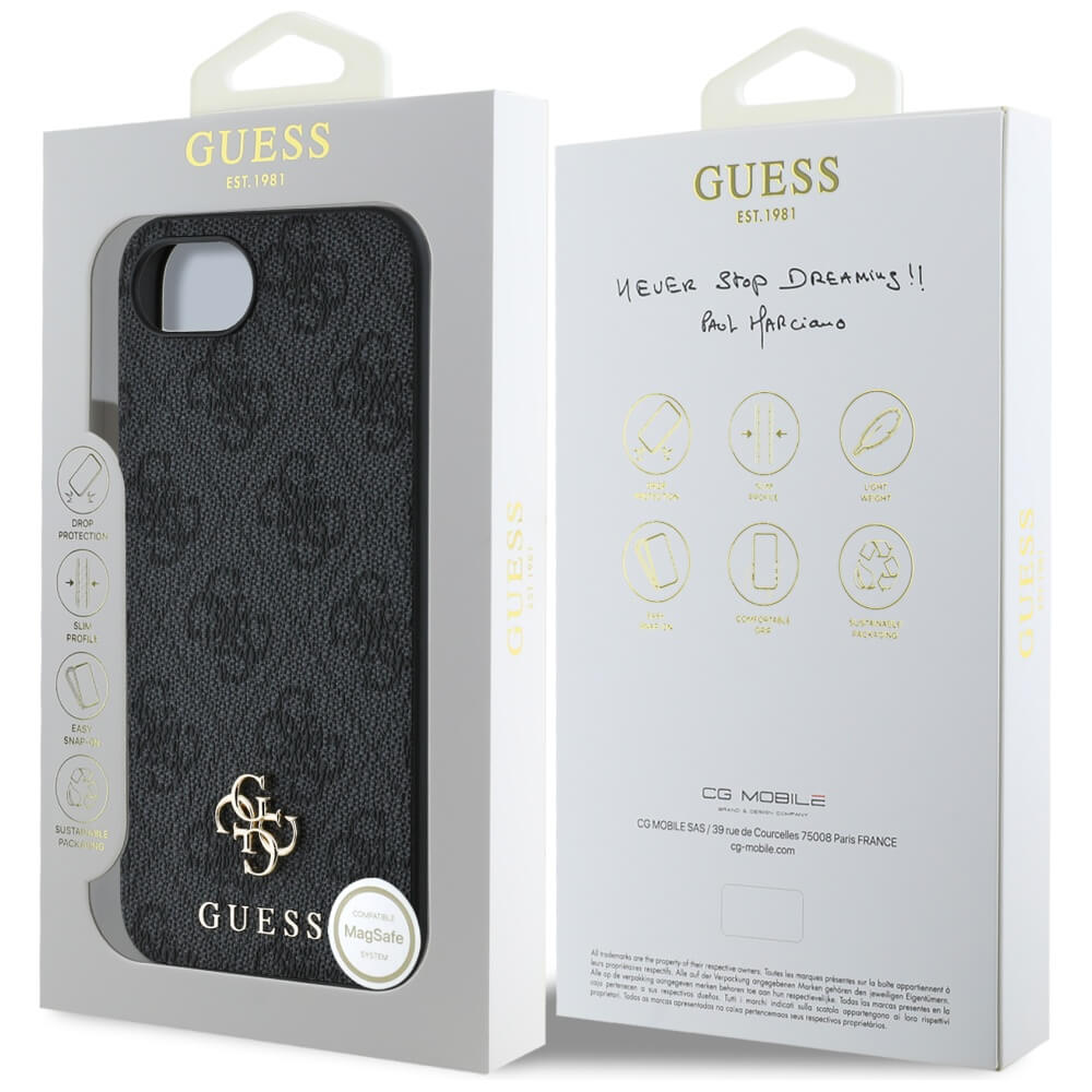 Guess iPhone 16e - 4G Small 4G and Classic - MagSafe Σκληρή Θήκη με Επένδυση από Οικολογικό Δέρμα - Black - GUHMPSE4P4SM4MK