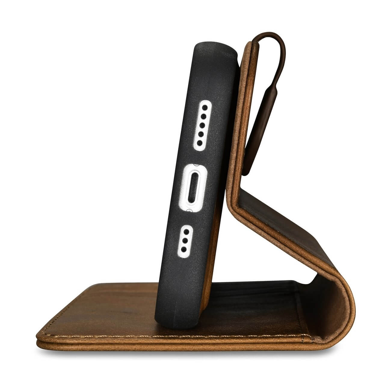 iCarer iPhone 14 Pro Anti - RFID 2in1 Oil Wax Θήκη Πορτοφόλι Stand από Γνήσιο Δέρμα - Brown