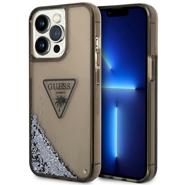 Guess iPhone 14 Pro Max Palm Liquid Glitter Σκληρή Θήκη με Πλαίσιο Σιλικόνης - Black - GUHCP14XLFCTPK