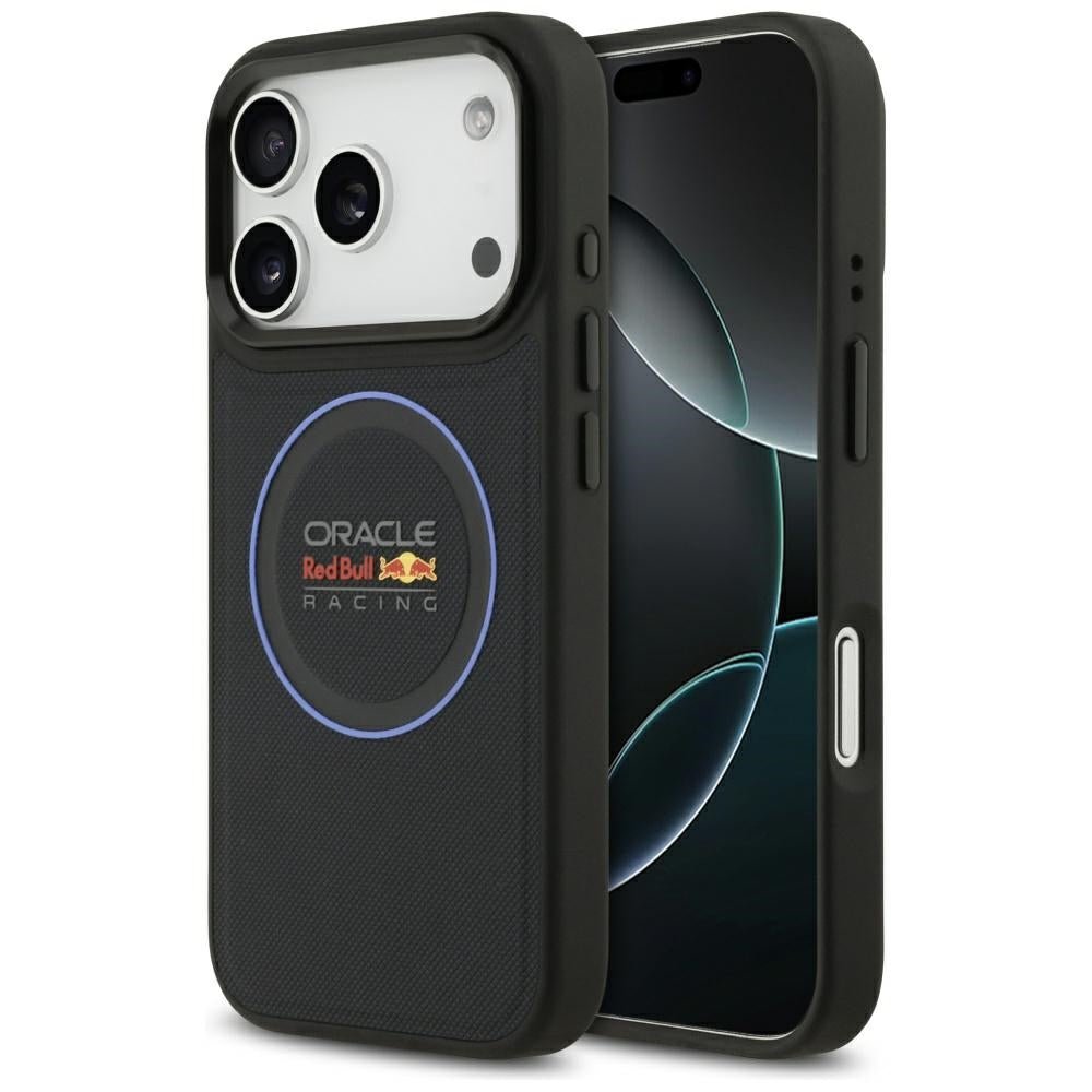 Red Bull iPhone 17 Pro - Red Bull Meshed Blue Ring and Metal Buttons MagSafe - Σκληρή Θήκη με Επένδυση Συνθετικού Δέρματος - Navy - RBHMP17L24PUILVB