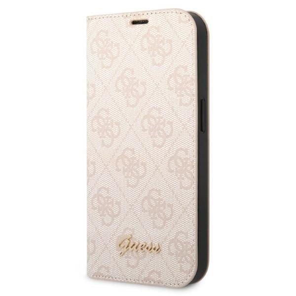 Guess iPhone 14 Pro Max 4G Vintage Gold Logo Θήκη Βιβλίο από Συνθετικό Δέρμα - Pink - GUBKP14XHG4SHP