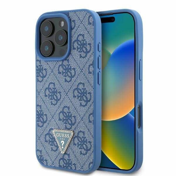 Guess iPhone 16 Pro - Leather 4G Triangle Strass - Θήκη με Επένδυση Συνθετικού Δέρματος - Blue - GUHCP16LP4TDPB