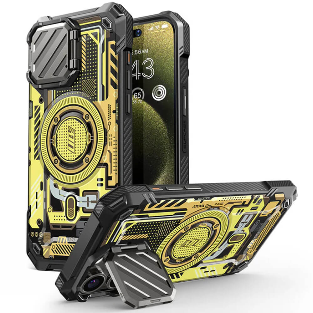Supcase iPhone 15 Pro Max - Unicorn Beetle XT MagSafe - Σκληρή Θήκη με Προστασία Κάμερας / Stand - Yellow Circuit