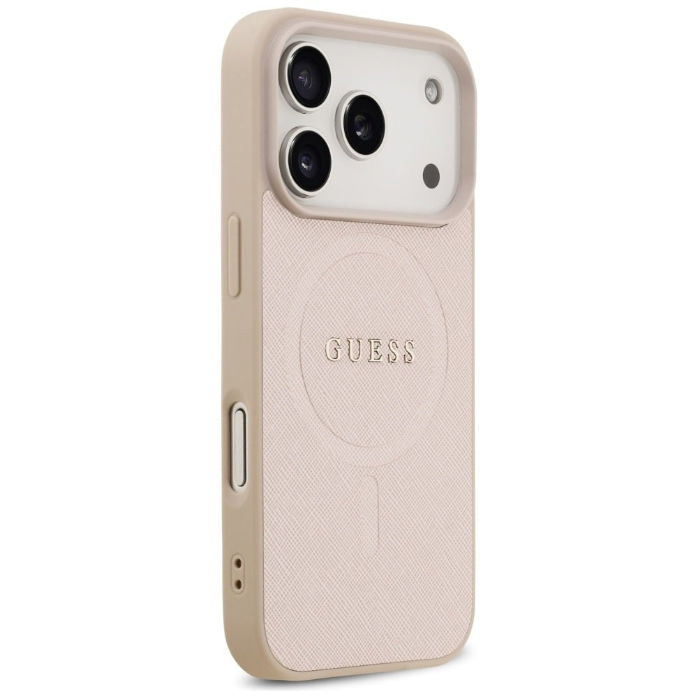 Guess iPhone 17 Pro - Saffiano Classic Logo MagSafe - Σκληρή Θήκη με Πλαίσιο Σιλικόνης και Επένδυση Οικολογικού Δέρματος - Pink - GUHMP17LPSAHMCP