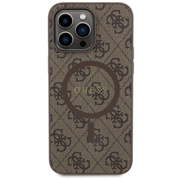 Guess iPhone 15 Pro Max - 4G Collection Leather Metal Logo MagSafe Θήκη με Επένδυση Συνθετικού Δέρματος και MagSafe - Brown - GUHMP15XG4GFRW