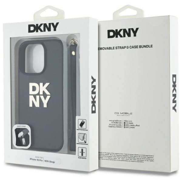 DKNY iPhone 16 Pro - Wrist Strap Stock Logo - Σκληρή Θήκη με Επένδυση Συνθετικού Δέρματος με Λουράκι - Black