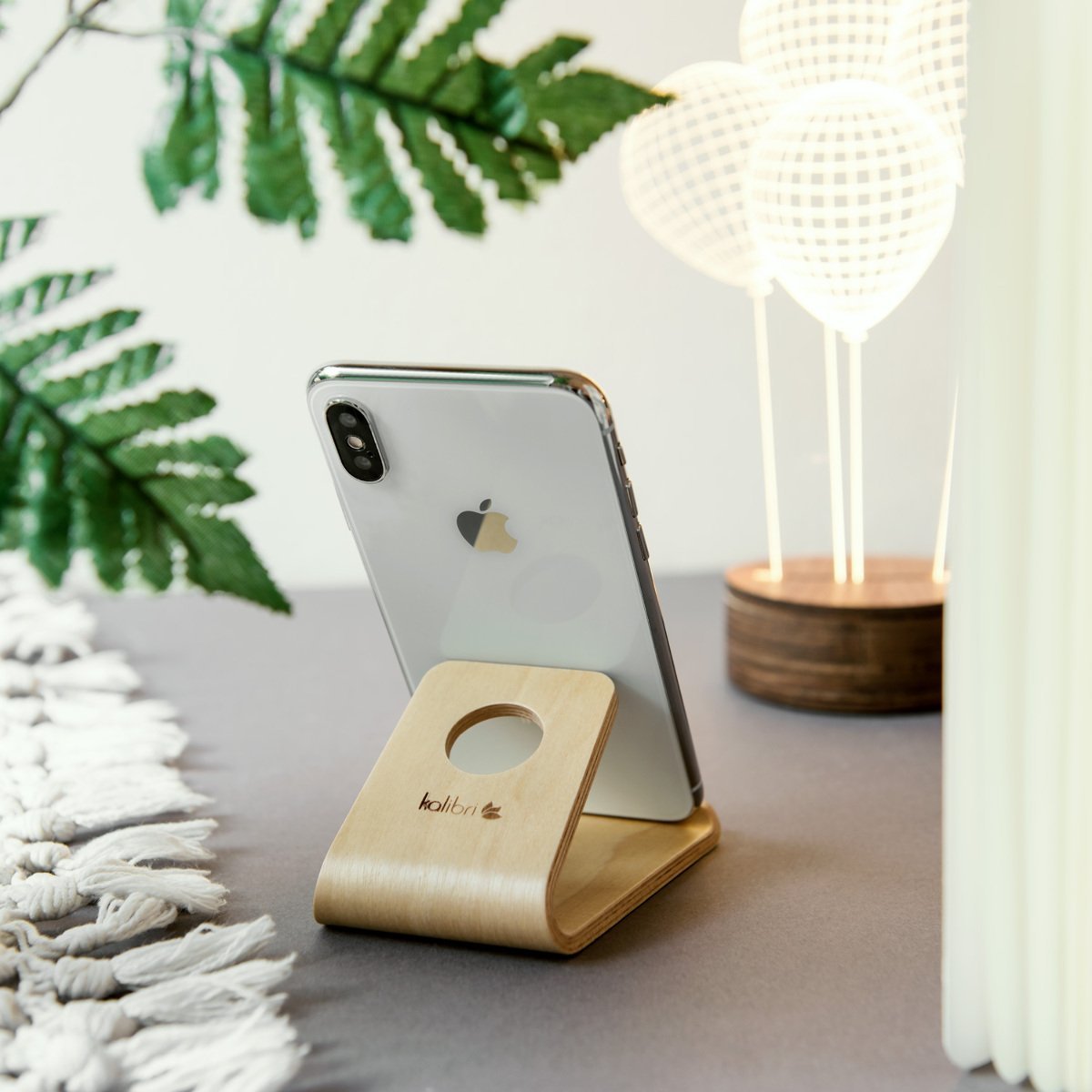 Kalibri Wooden Mobile Stand Βάση Στήριξης Κινητών από Φυσικό Ξύλο - Light Brown - 38799.24