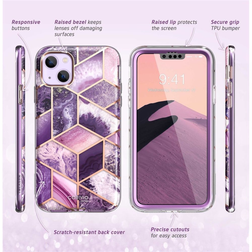 i - Blason iPhone 14 Plus Cosmo Σκληρή Θήκη με Πλαίσιο Σιλικόνης και Προστασία Οθόνης - Marble Purple