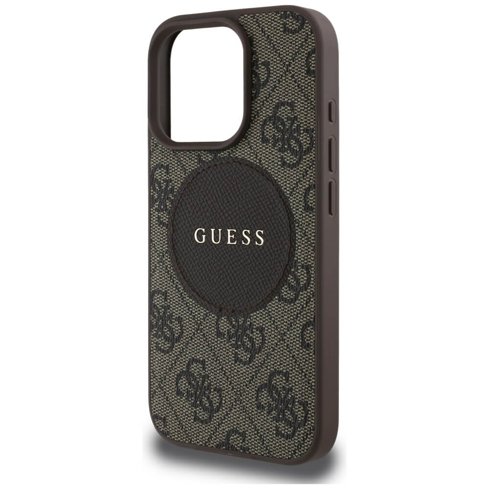Guess iPhone 16 Pro Max - 4G Circle Classic Logo - MagSafe Θήκη με Επένδυση Συνθετικού Δέρματος - Brown - GUHMP16XP4PGRSGW