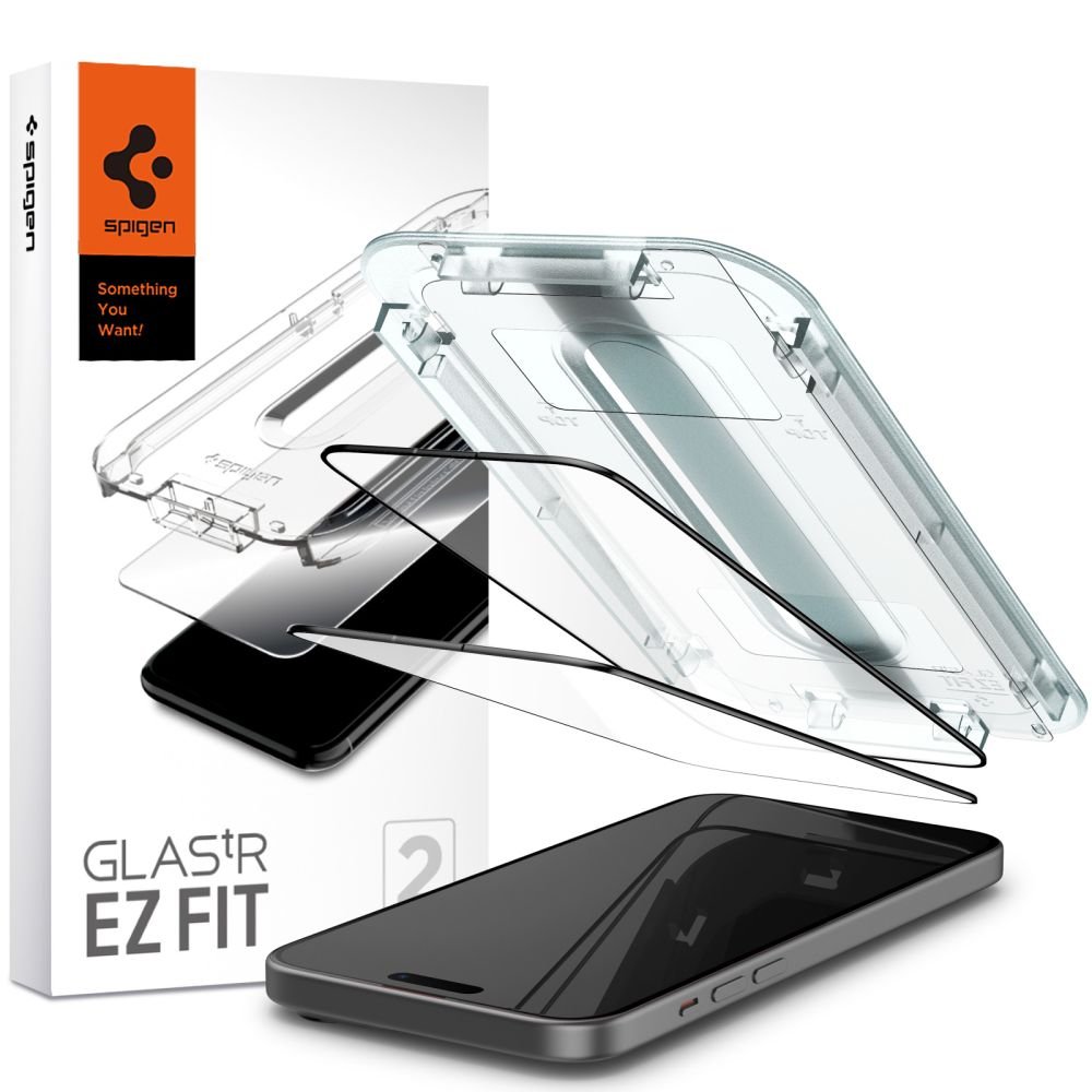 Spigen iPhone 15 Glas.TR EZ Fit FC 0.3mm 2.5D 9H Case Friendly Full Screen Tempered Glass Αντιχαρακτικό Γυαλί Οθόνης - 2 Τεμάχια - Black