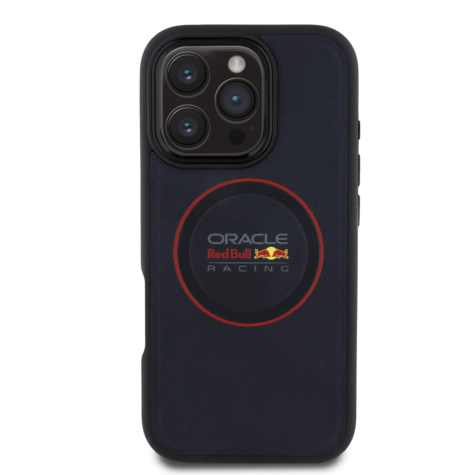Red Bull iPhone 16 Pro Max - Leather Red Ring - MagSafe Σκληρή Θήκη με Επένδυση Συνθετικού Δέρματος και Πλαίσιο Σιλικόνης - Navy - RBHMP16X24PUILVR
