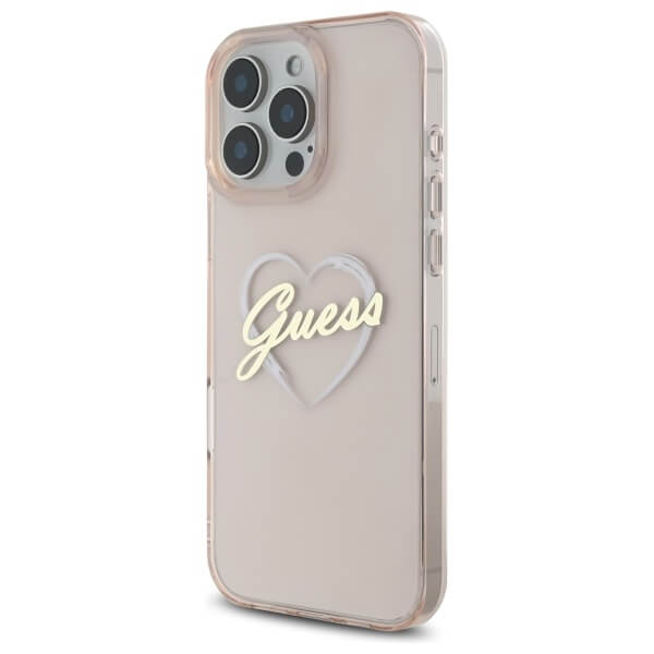 Guess iPhone 16 Pro Max - IML Heart - Σκληρή Θήκη με Πλαίσιο Σιλικόνης - Pink - GUHCP16XHCHGSPP