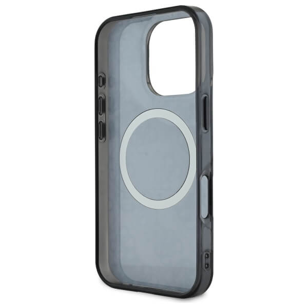 Guess iPhone 16 Pro - IML Peony On 4G Background MagSafe - Θήκη με Επένδυση Συνθετικού Δέρματος - Black - GUHMP16LH4PYEEK