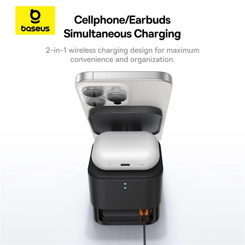 Baseus MagPro 2in1 Ασύρματος Φορτιστής MagSafe για Smartphones και Airpods με Ενσωματωμένο Καλώδιο USB - C - Black - BS - W531