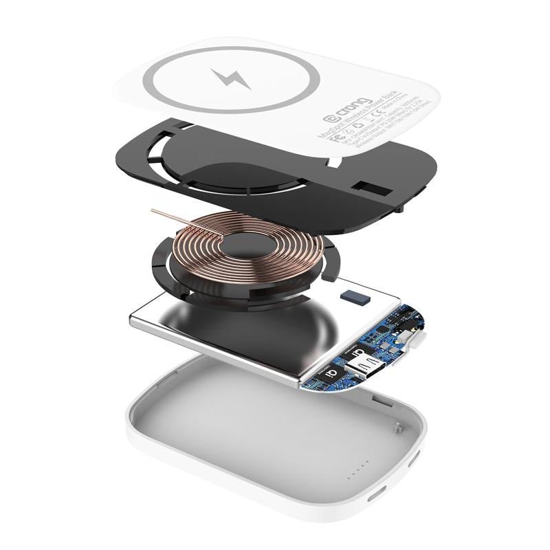 Crong MagSpot Ασύρματο MagSafe PowerBank 5000mAh 20W με Καλώδιο Type - C - White