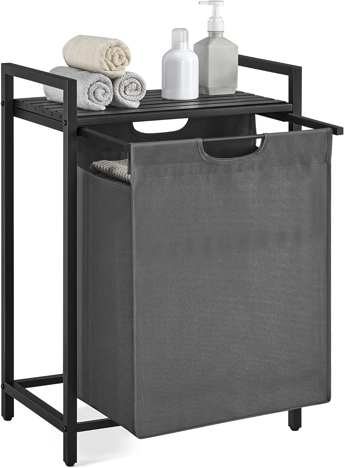 Vasagle Καλάθι Απλύτων με Ράφι - 65L - Black / Grey - BLH101G01