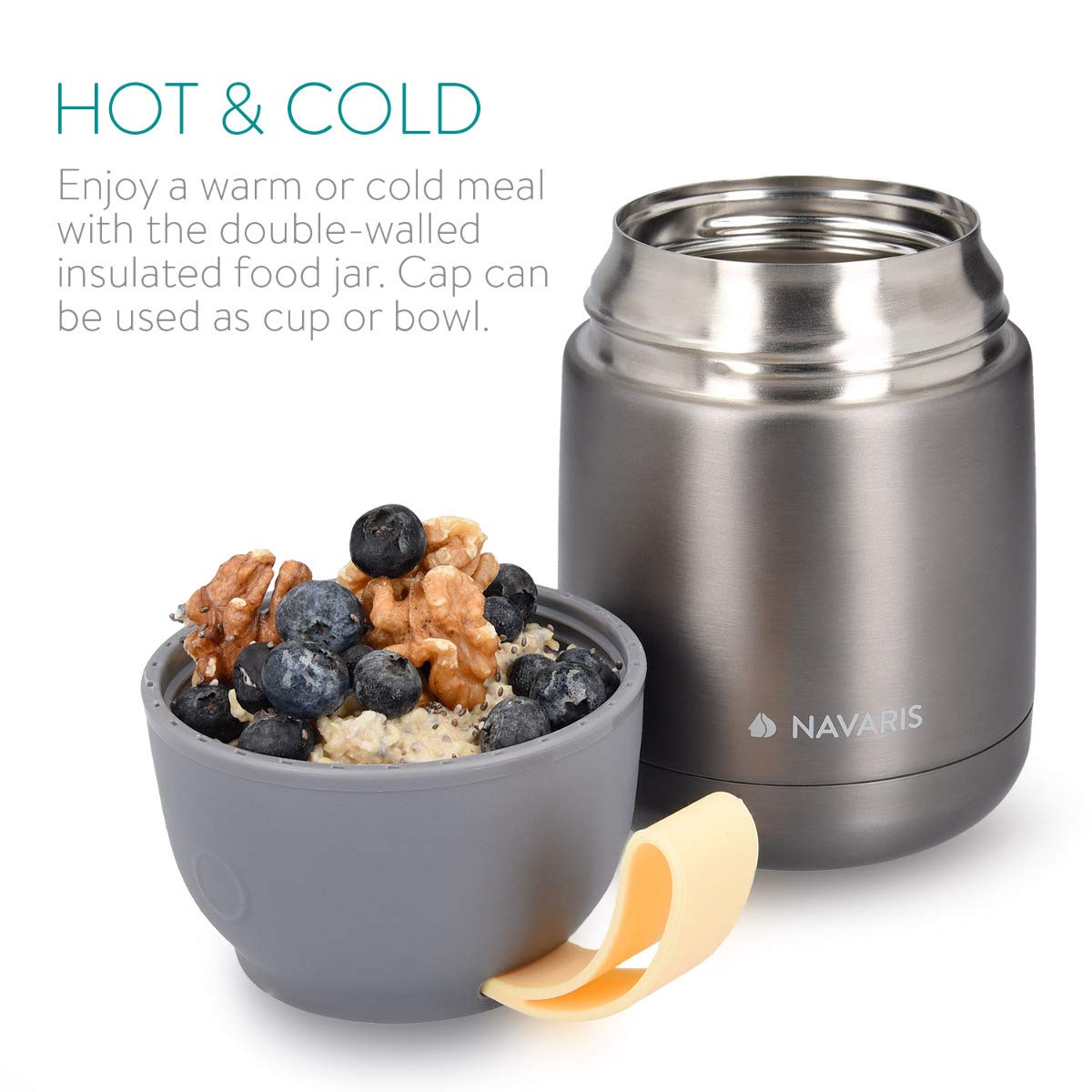 Navaris Vacuum Insulated Food Jar Θερμός από Ανοξείδωτο Ατσάλι με Καπάκι - Δοχείο Για Φαγητό - 450ml - Dark Gray - 47325.1.19