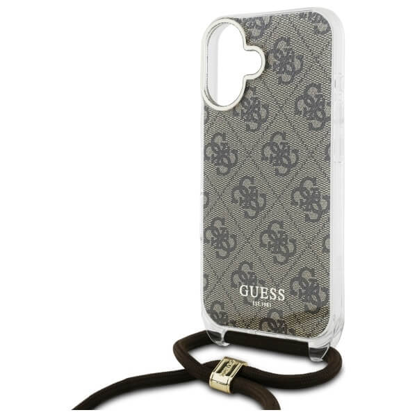 Guess iPhone 16 - Crossbody Cord 4G Print - Σκληρή Θήκη με Πλαίσιο Σιλικόνης και Λουράκι - Brown - GUHCP16SHC4SEW