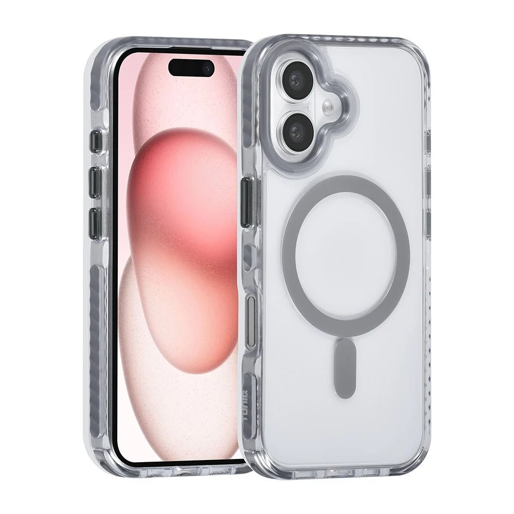 Tuniq iPhone 16 - MagSafe Σκληρή Θήκη με Πλαίσιο Σιλικόνης και Λουράκι - Διάφανη / Grey