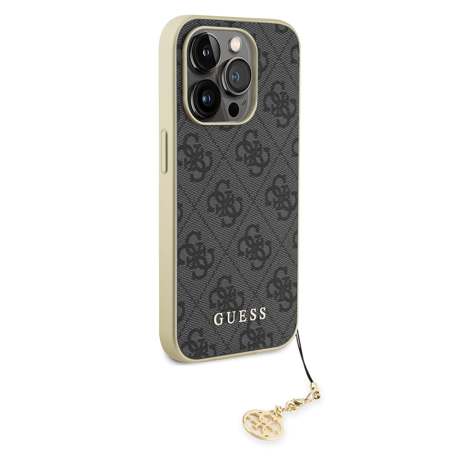 Guess iPhone 15 Pro - 4G Charms Collection Θήκη με Επένδυση Συνθετικού Δέρματος - Grey - GUHCP15LGF4GGR