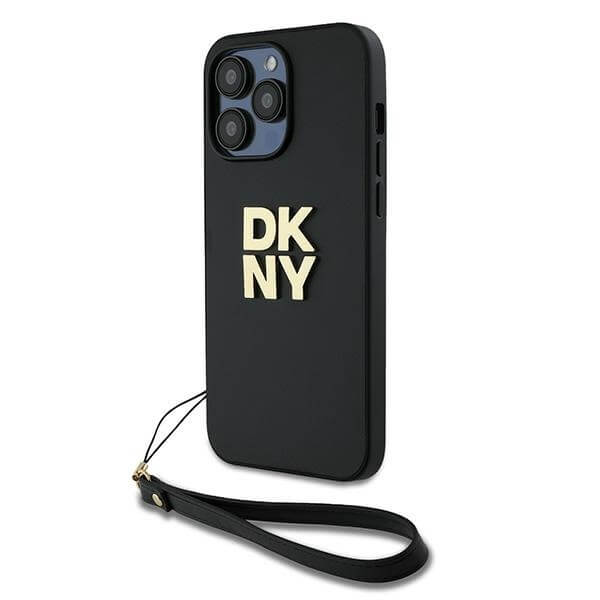DKNY iPhone 14 Pro Max - Wrist Strap Stock Logo - Σκληρή Θήκη με Επένδυση Συνθετικού Δέρματος με Λουράκι - Black