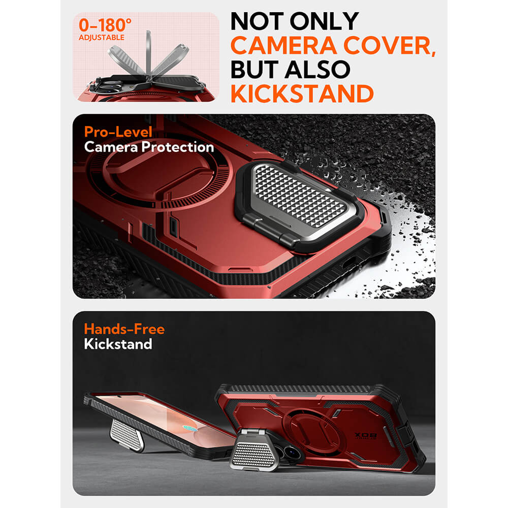 Supcase Samsung Galaxy S25 Armorbox Magsafe Σκληρή Θήκη με Προστασία Οθόνης και Κάλυμμα Κάμερας / Stand - Metallic Red