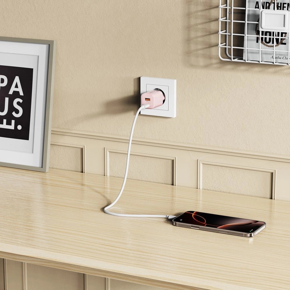 Tech - Protect NCM33W QC3.0 Οικιακός Φορτιστής Γρήγορης Φόρτισης με 1 Θύρα USB και 1 Θύρα Type - C - Baby Pink