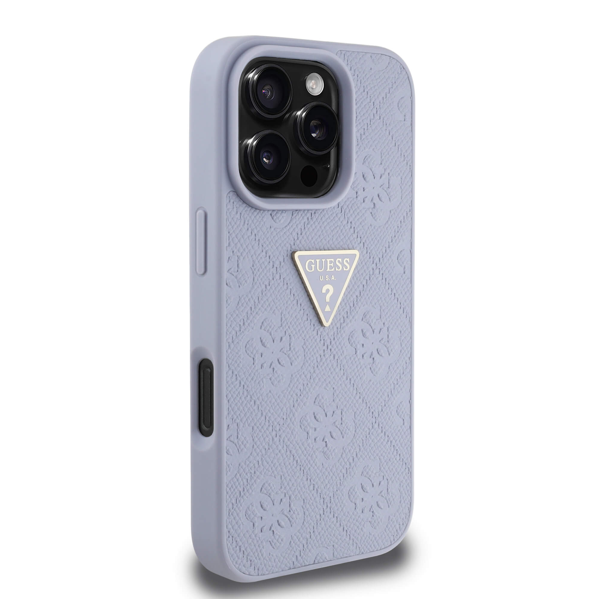 Guess iPhone 16 Pro - Hot Stamp 4G Pattern Triangle Metal Logo - Θήκη με Επένδυση Συνθετικού Δέρματος και Πλαίσιο Σιλικόνης - Purple - GUHCP16LPGP4STRU