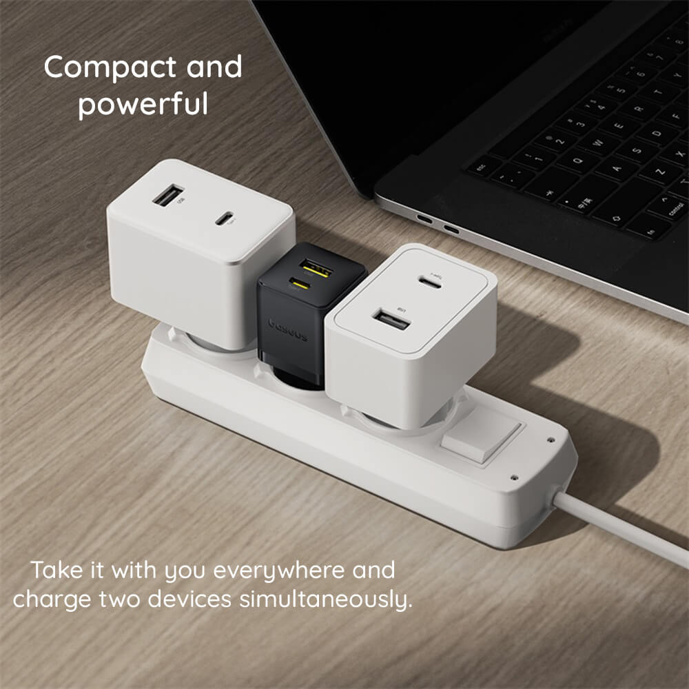 Baseus Palm Οικιακός Φορτιστής Γρήγορης Φόρτισης 30W με 1 Θύρα Type - C και 1 Θύρα USB - Moon White