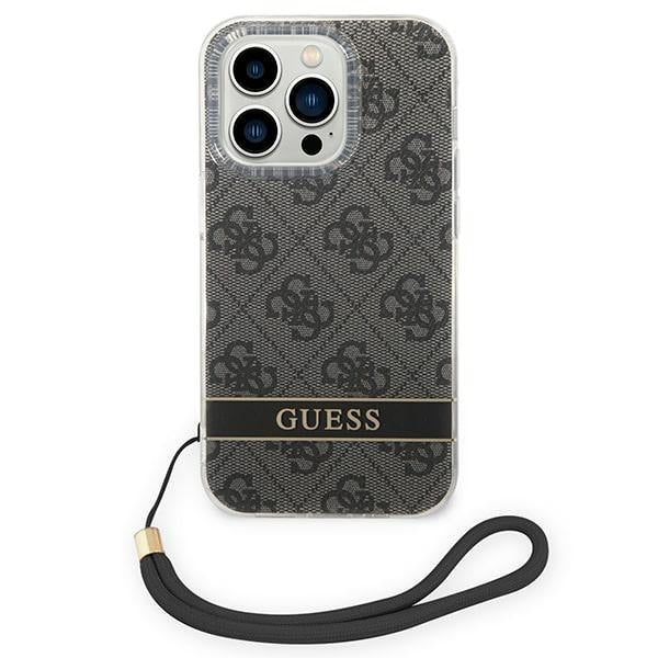Guess iPhone 14 Pro Max 4G Print Strap Σκληρή Θήκη με Πλαίσιο Σιλικόνης και Λουράκι - Black - GUOHCP14XH4STK