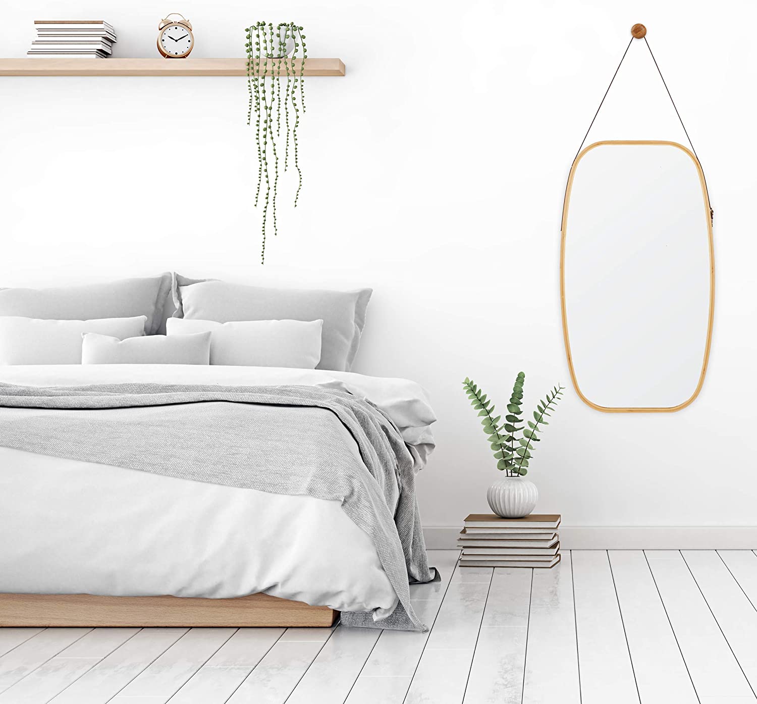 Relaxdays Διακοσμητικός Καθρέπτης Τοίχου με Κορνίζα από Μπαμπού - 76,5 x 43,5 x 1,5 cm - Natural - 4052025250058