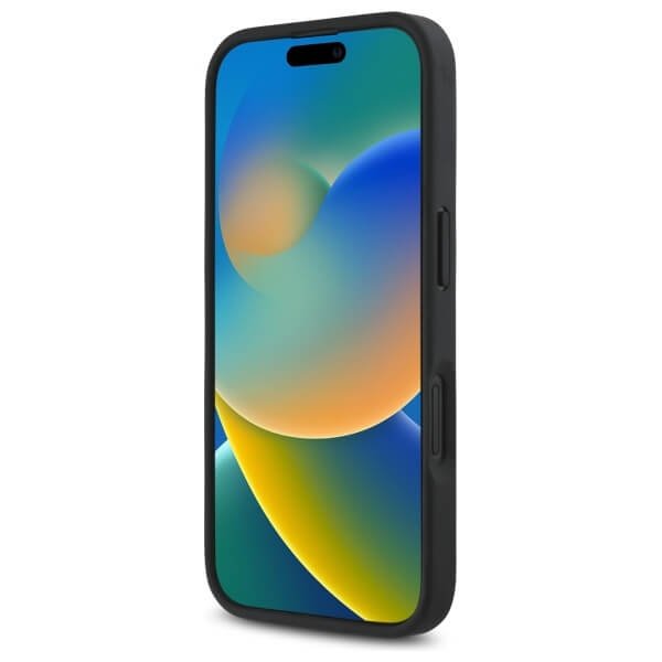 DKNY iPhone 16 - Repeat Pattern Stack Logo MagSafe - Σκληρή Θήκη με Επένδυση Συνθετικού Δέρματος - Black