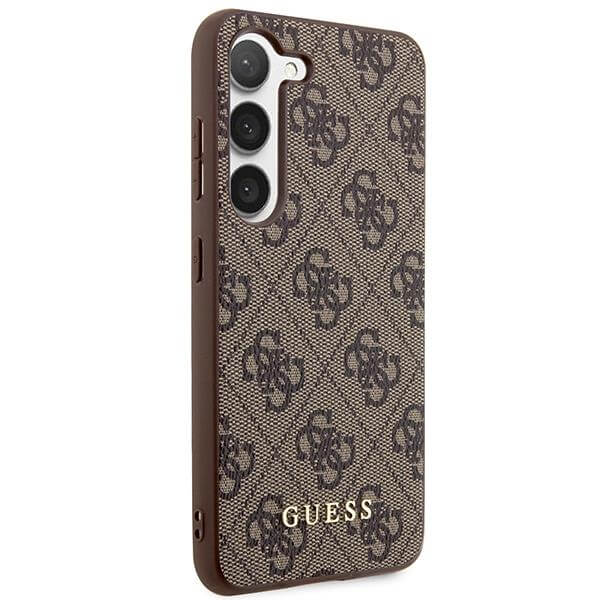 Guess Samsung Galaxy S23+ - 4G Metal Gold Logo Σκληρή Θήκη με Επένδυση Συνθετικού Δέρματος - Brown - GUHCS23MG4GFBR