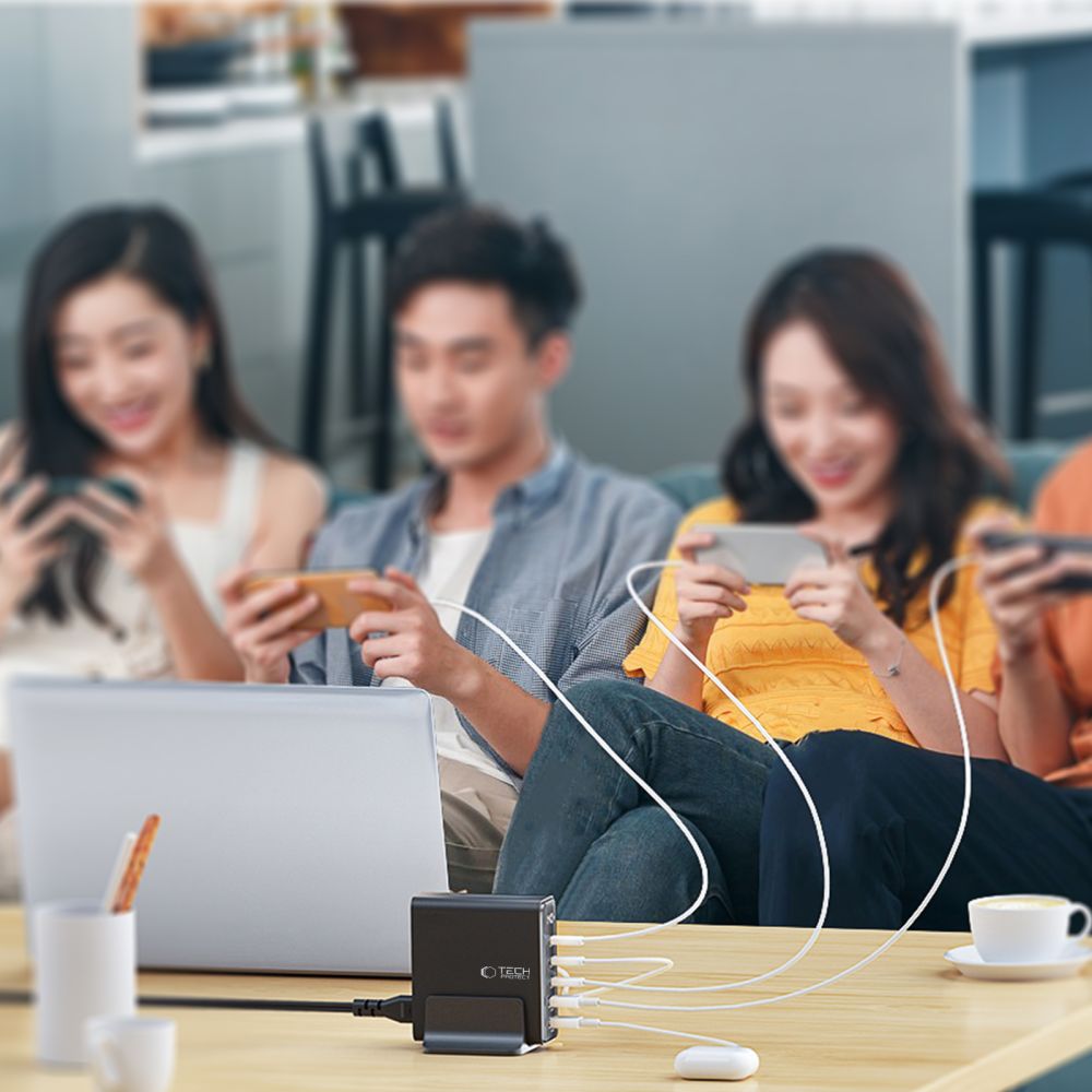 Tech - Protect DC140W - GAN Σταθμός Φόρτισης με 2 Θύρες USB και 3 Θύρες Type - C - PD140W/QC3.0 - Black