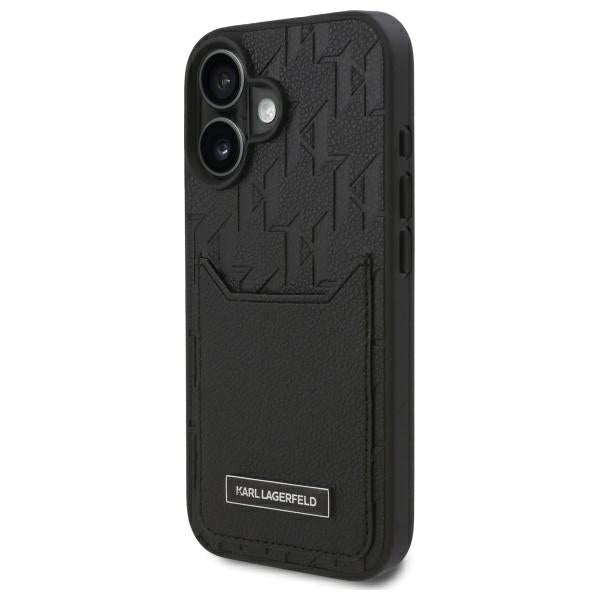 Karl Lagerfeld iPhone 16 Cardslots Monogram Σκληρή Θήκη με Επένδυση Συνθετικού Δέρματος και Υποδοχή για Κάρτα - Black - KLHCP16SPGKHPRPK