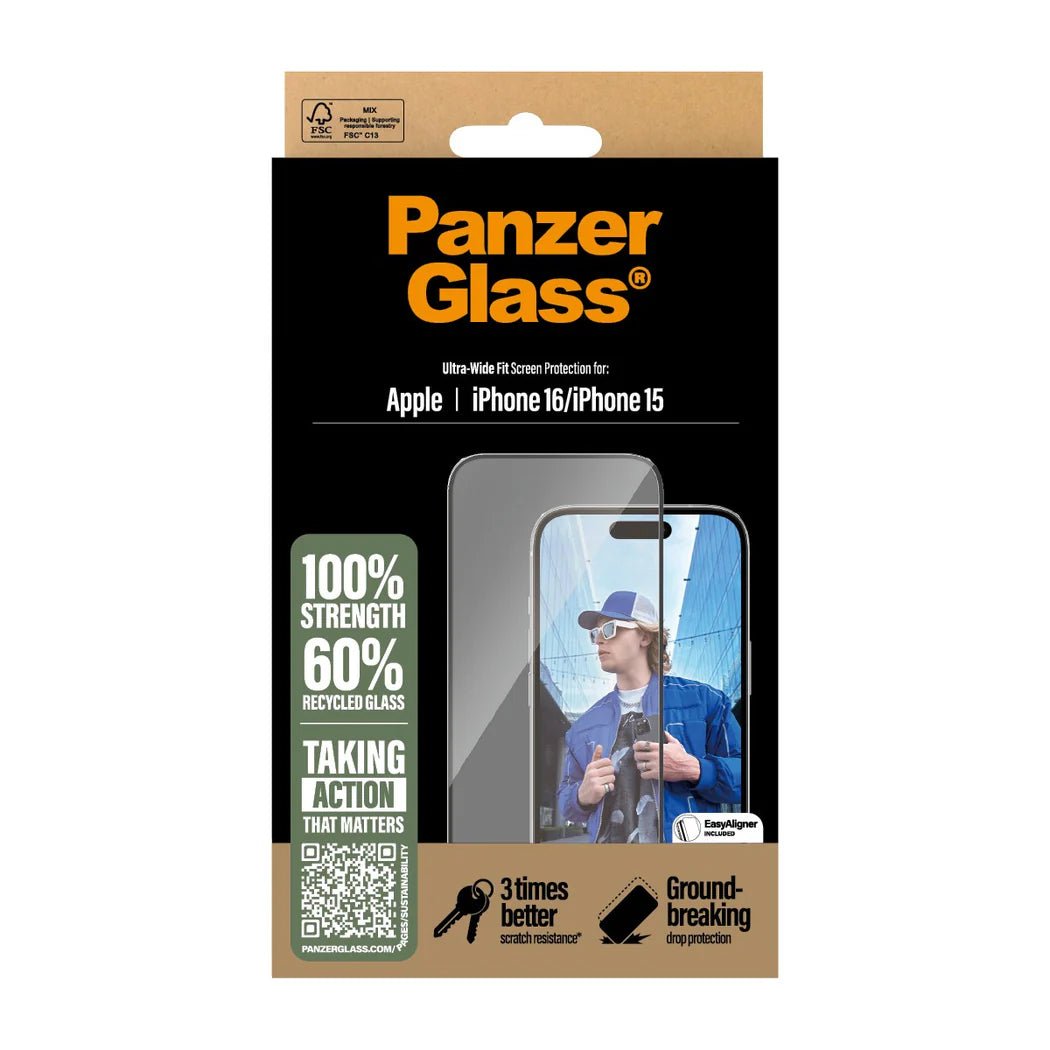 PanzerGlass iPhone 15 / iPhone 16 Ultra - Wide Fit Full Screen Αντιχαρακτικό Γυαλί Οθόνης - Black
