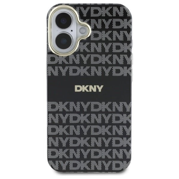 DKNY iPhone 16 - Repeat Texture Pattern With Stripe - MagSafe Σκληρή Θήκη με Πλαίσιο Σιλικόνης - Black