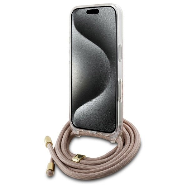 Guess iPhone 16 - Crossbody Cord 4G Print - Σκληρή Θήκη με Πλαίσιο Σιλικόνης και Λουράκι - Pink - GUHCP16SHC4SEP