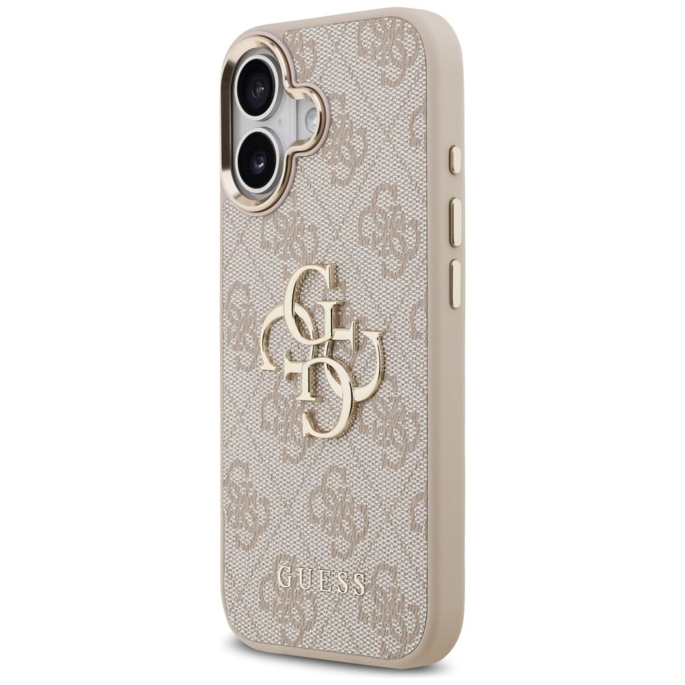 Guess iPhone 17 - 4G Big 4G Classic Logo - Σκληρή Θήκη με Πλαίσιο Σιλικόνης και Επένδυση από Οικολογικό Δέρμα - Pink / Gold - GUHCP17S4GMGCPI