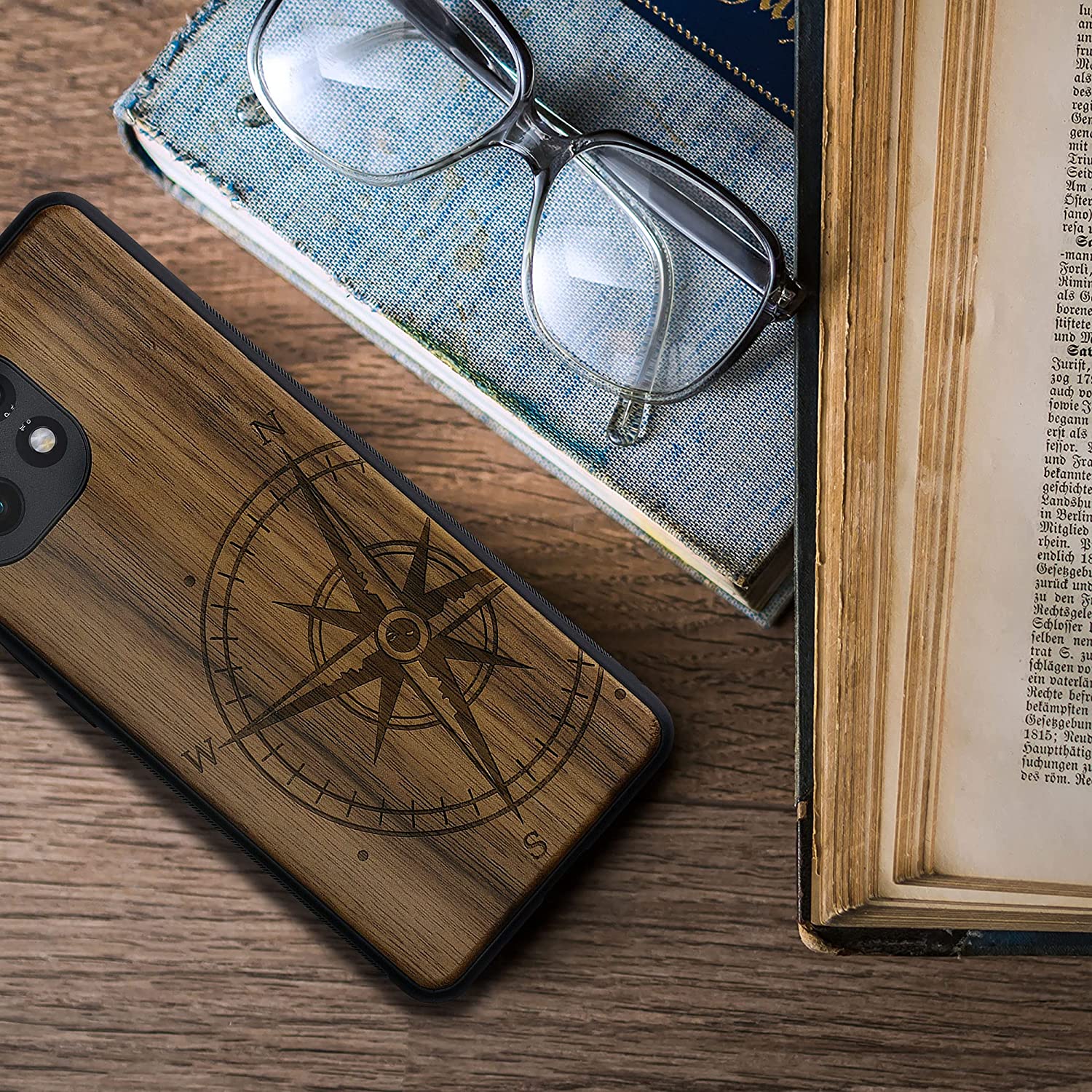 KW Xiaomi Mi 11 Θήκη από Φυσικό Ξύλο - Design Navigational Compass - Dark Brown - 54662.01