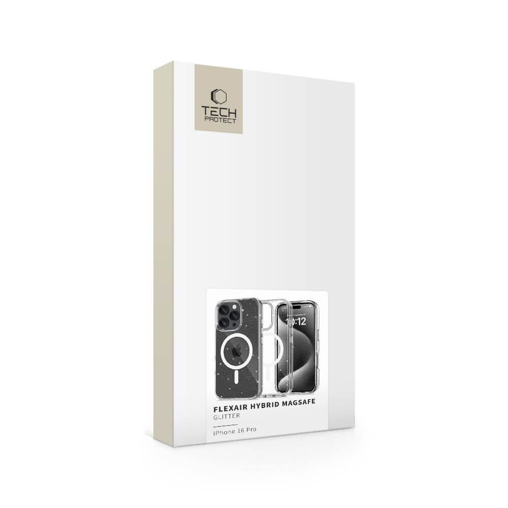Tech - Protect iPhone 16 Pro Flexair Hybrid MagSafe Σκληρή Θήκη με Πλαίσιο Σιλικόνης και MagSafe - Glitter Clear